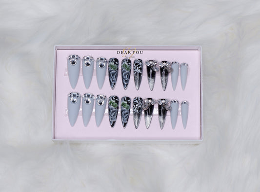 Gray Floral 20pcs (Stiletto)