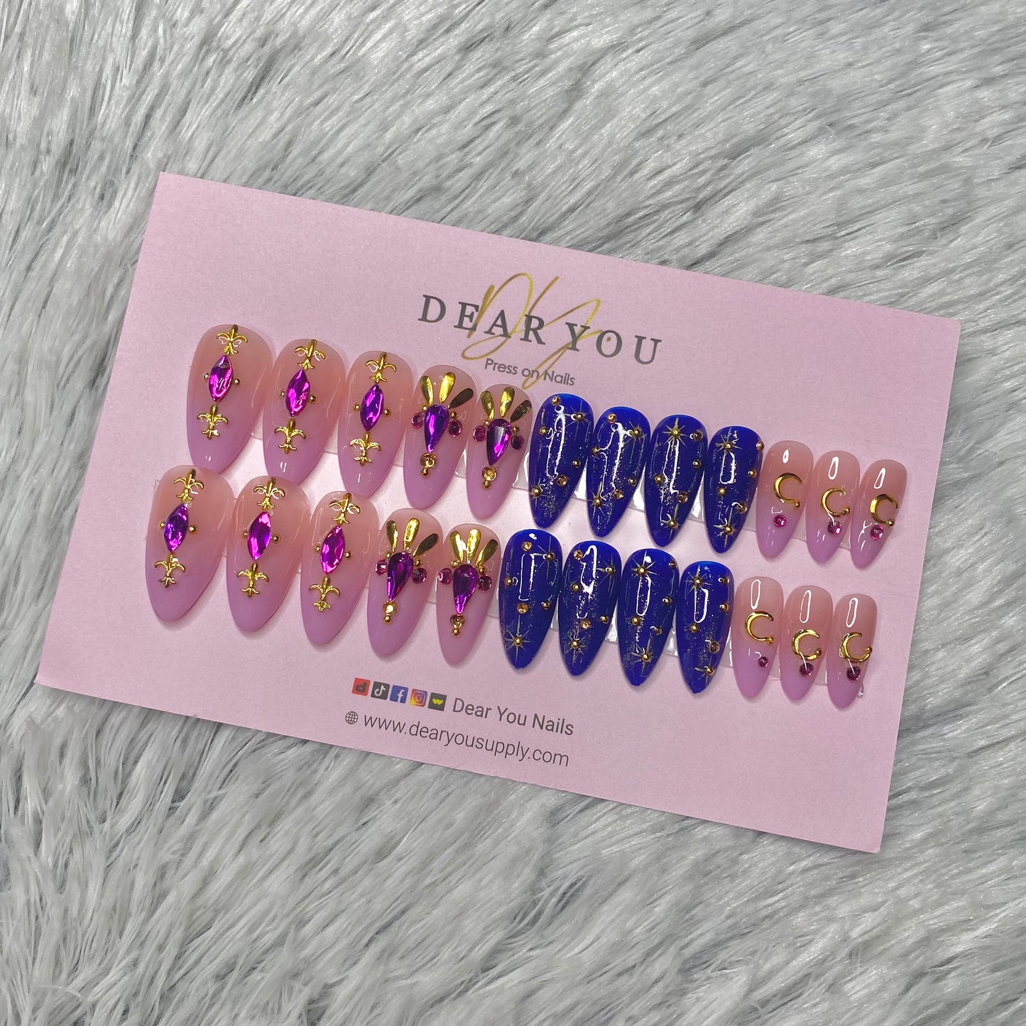 Moon and Stars Nail Set 24pcs (Almond)