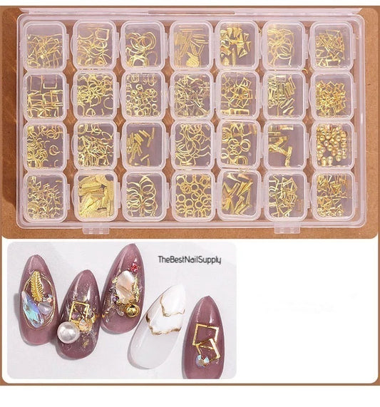 Mixed Gold Shape Rivet Nail Charms (28 Grids)