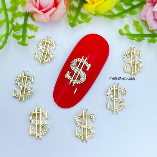 Gold CZ Dollar Sign Nail Charm